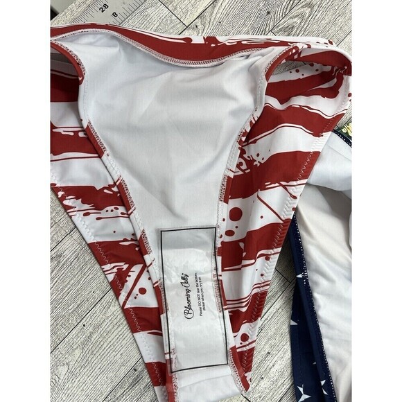Blooming Jelly S 2pc Bikini Swimsuit Sporty Cut High Waisted American Flag NEW - Picture 12 of 13